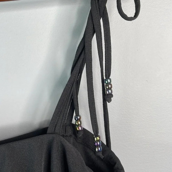 RAPZ Beach Dress Black Tied Bead Spaghetti Strap Lettuce Hem Ruffle Size L - Picture 5 of 10